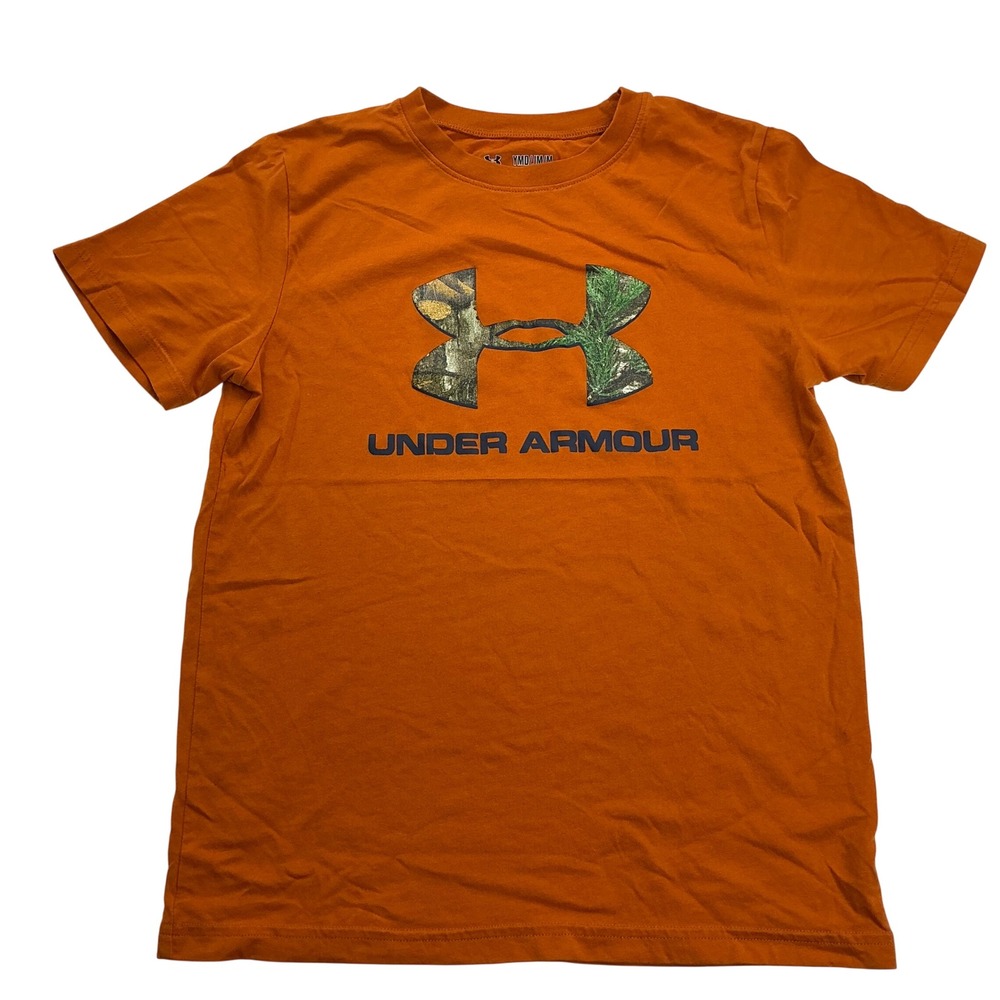Under Armour Orange Camo Logo Graphic Tee Youth Medium Short Sleeve Shirt